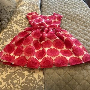 Pink and white belted size 7 sleeveless T-length dress